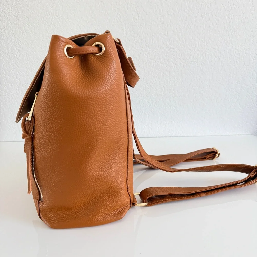 Levenger brown Drawstring Leather Backpack